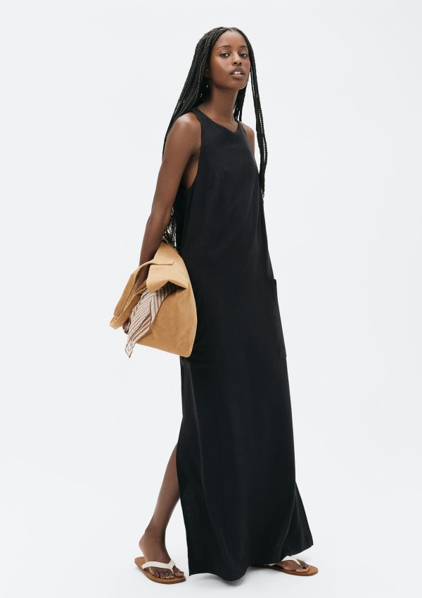 Vestido Midi Em Viscolinho - Preto