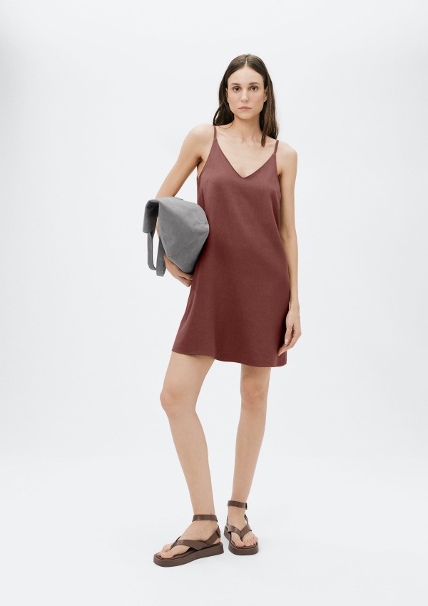 Vestido Curto Em Viscolinho - Vinho