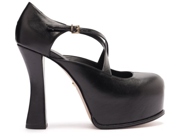 Scarpin Arezzo Preto Couro Salto Alto Meia Pata