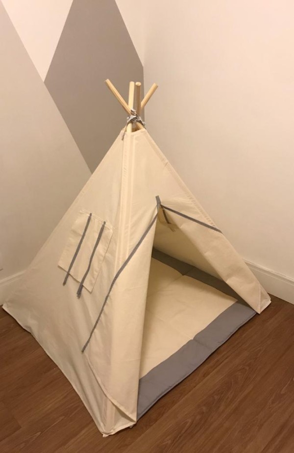 Encontraproduto.com.br - Barraca Cabana Infantil + Janelas + Tapete Acolchoado Cinza