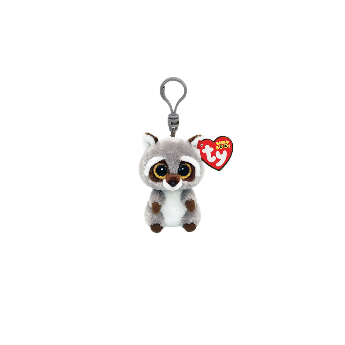 Bicho de Pelúcia Chaveiro Ty Beanie Boos Guaxinim Oakie com Olhos Grandes Brilhantes e Clip