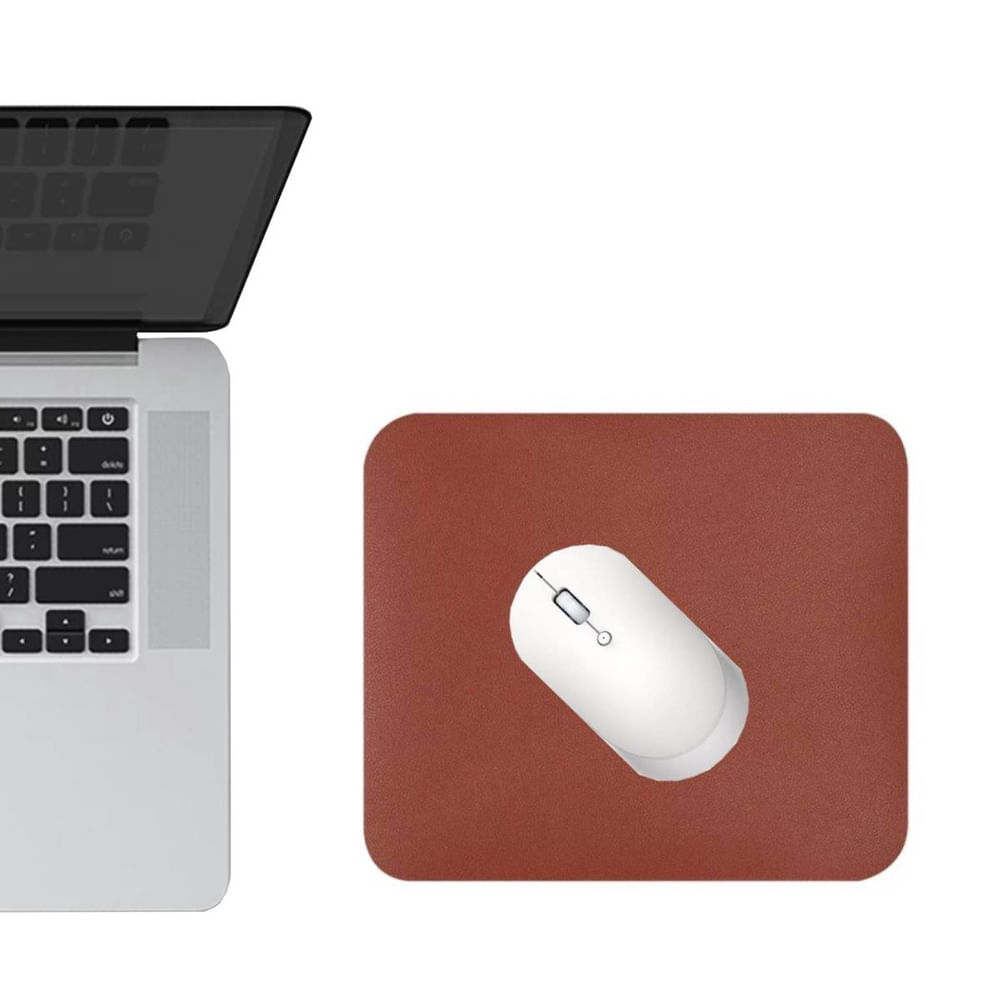 Mouse Pad 20x20cm Gamer Pequeno Slim Impermeável Tapete De Mesa Em Couro Sintético Marrom Castor