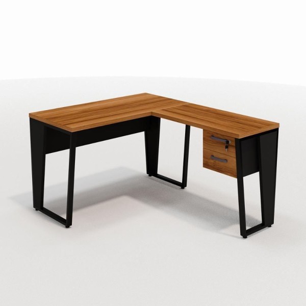 Encontraproduto.com.br - Conjunto Escritório Industrial Metal Madeira F5 Office nogal Com Preto Nogal Com Preto