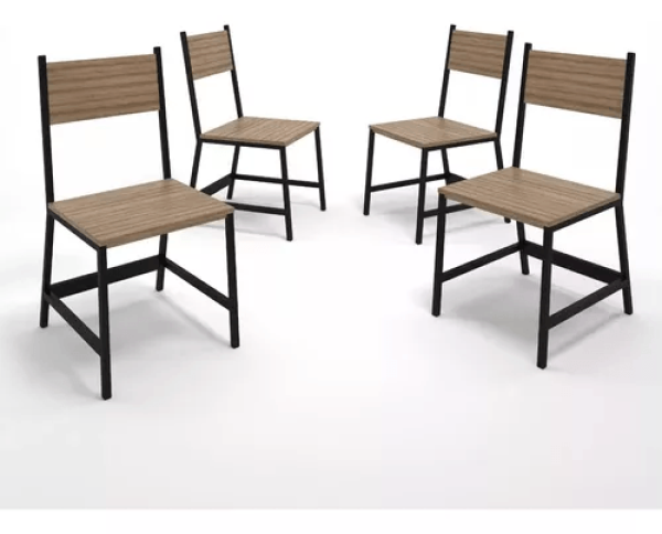 Encontraproduto.com.br - Mesa De Jantar Industrial De Madeira 4 Cadeiras| Tam: 90x90cm | Cor: Preto Com Cadeira Lamina| Mod: Lucia + Hera
