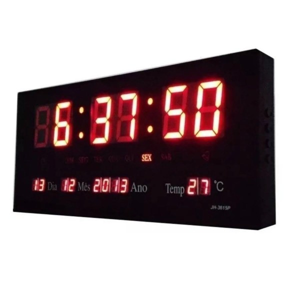 Encontraproduto.com.br - Relógio Parede Digital Led Grande Data Mês E Ano Temper 36Cm