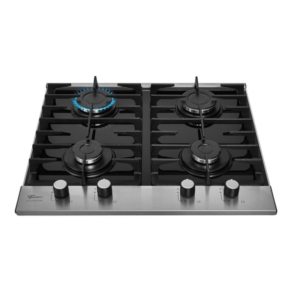 Encontraproduto.com.br - Cooktop A Gás Fischer 4 Bocas Platinium Com Trempe De Ferro Fundido Mesa Vidro Bivolt