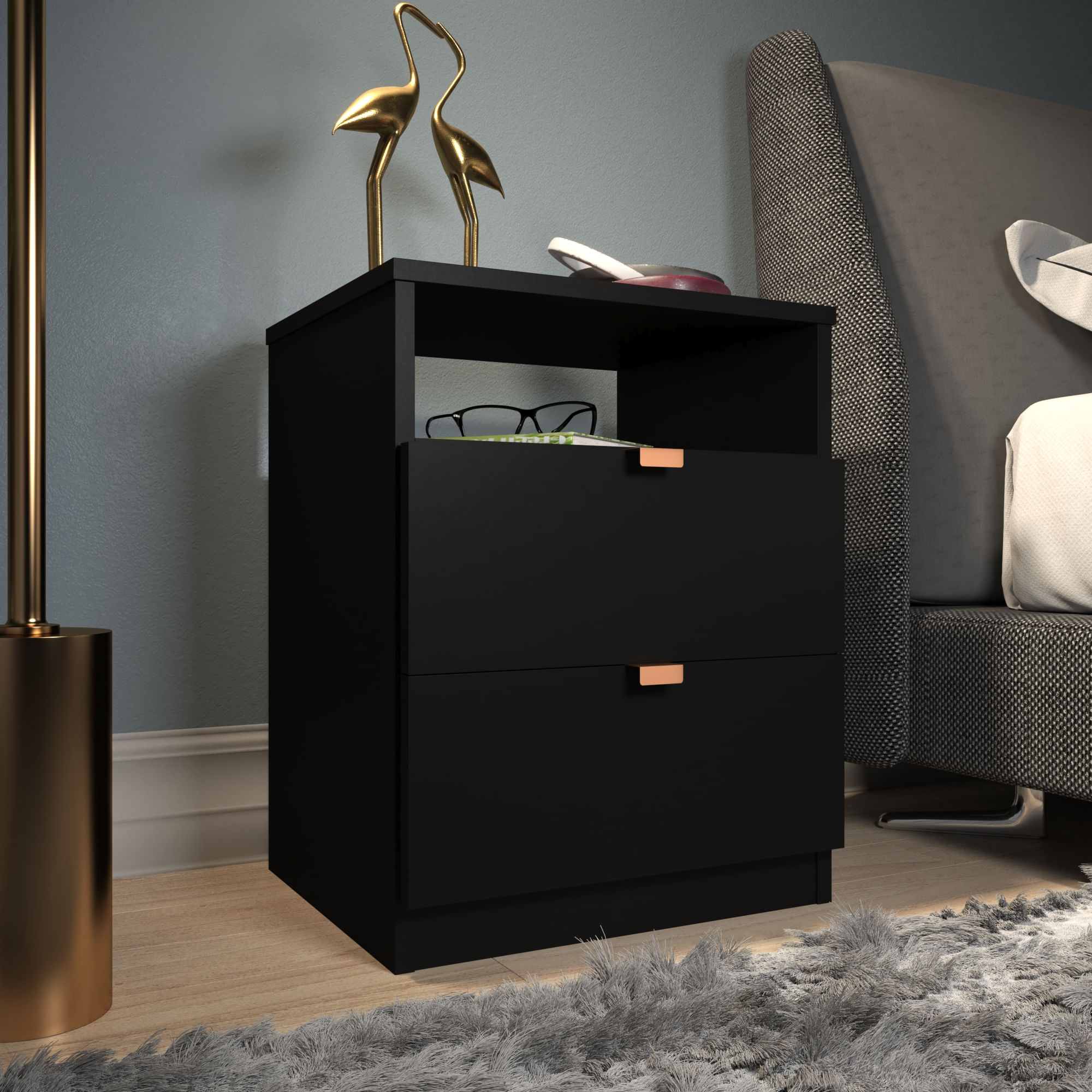 Encontraproduto.com.br - Gaveteiro Multiuso 2 Gavetas | Preto com Cobre | Mod: Soles