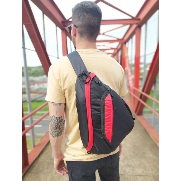 Encontraproduto.com.br - Mochila Bolsa Transversal Tiracolo Saida Para Fone vermelho
