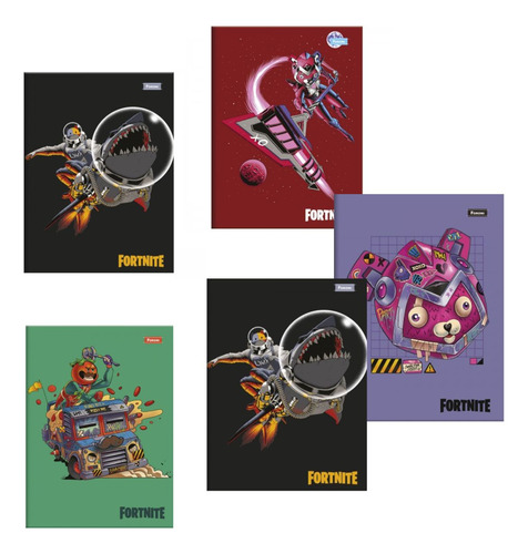 Kit 5 Cadernos Fortnite Brochura Pequeno Capa Dura 96 Fls