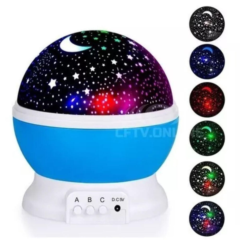 Encontraproduto.com.br - Luminária Infantil Abajur Projetor Lua E Estrelas Giratória