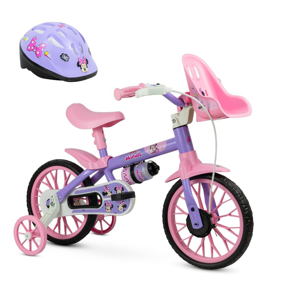 Bicicletinha Infantil Menina Minnie Aro 12 com Capacete