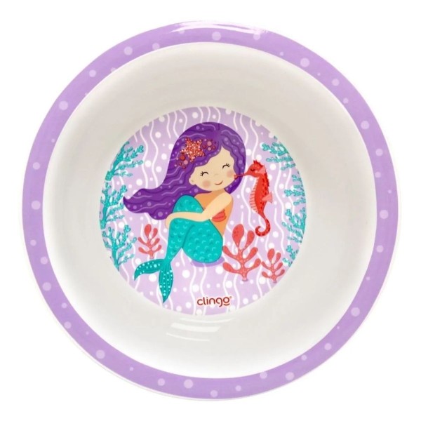 Encontraproduto.com.br - Kit Alimentação Sereia Clingo Rosa e Lilás Com 4 Itens Mod 2