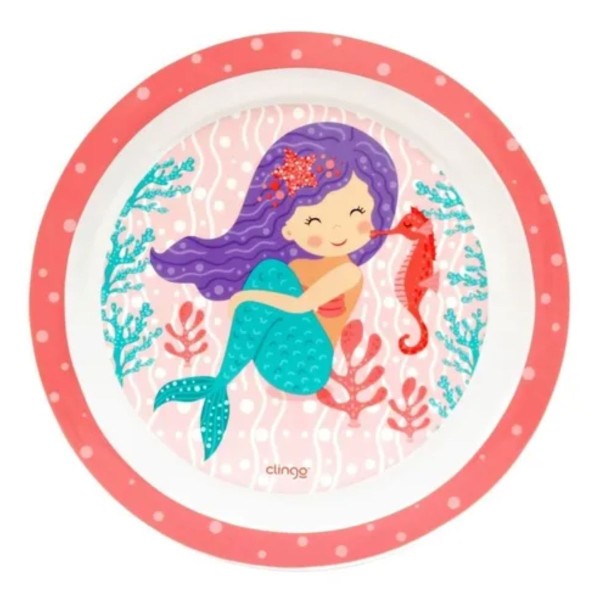 Encontraproduto.com.br - Kit Alimentação Sereia Clingo Rosa e Lilás Com 4 Itens Mod 2