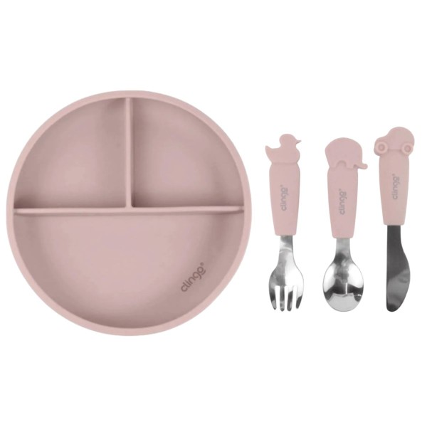 Encontraproduto.com.br - Kit Alimentação Silicone Flex Rosa com 4 Ítens Clingo Mod 3