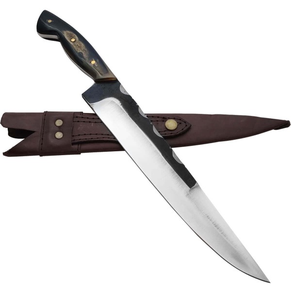Encontraproduto.com.br - Faca Artesanal Churrasco Aço Cirúrgico Inox 420c Fulltang 10 Thomazi Brut Forge Cabo De Chifre