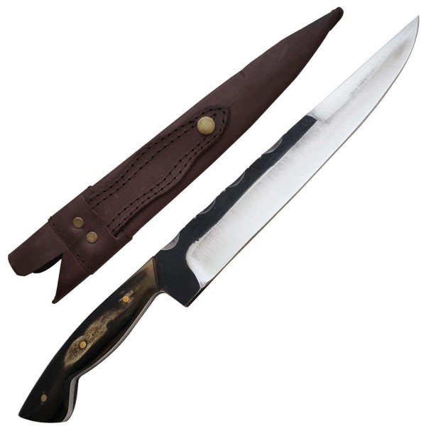 Encontraproduto.com.br - Faca Artesanal Churrasco Aço Cirúrgico Inox 420c Fulltang 10 Thomazi Brut Forge Cabo De Chifre