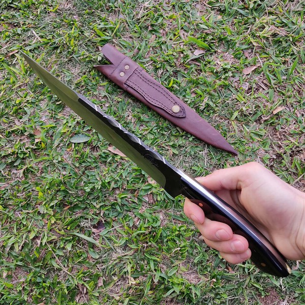 Encontraproduto.com.br - Faca Artesanal Churrasco Aço Cirúrgico Inox 420c Fulltang 10 Thomazi Brut Forge Cabo De Chifre