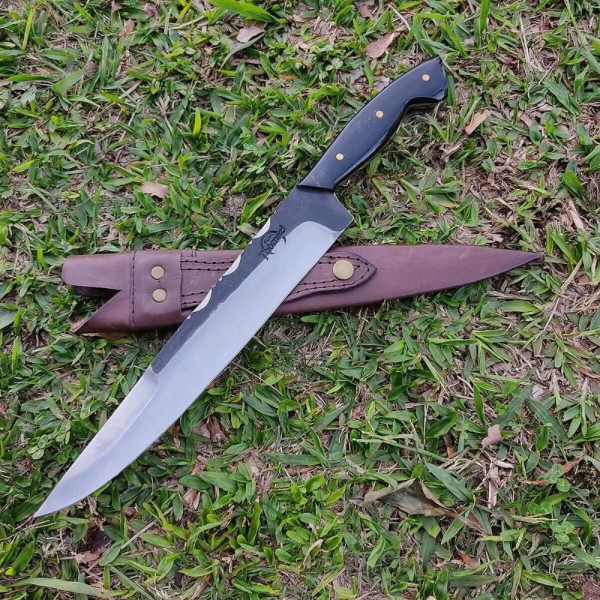 Encontraproduto.com.br - Faca Artesanal Churrasco Aço Cirúrgico Inox 420c Fulltang 10 Thomazi Brut Forge Cabo De Chifre
