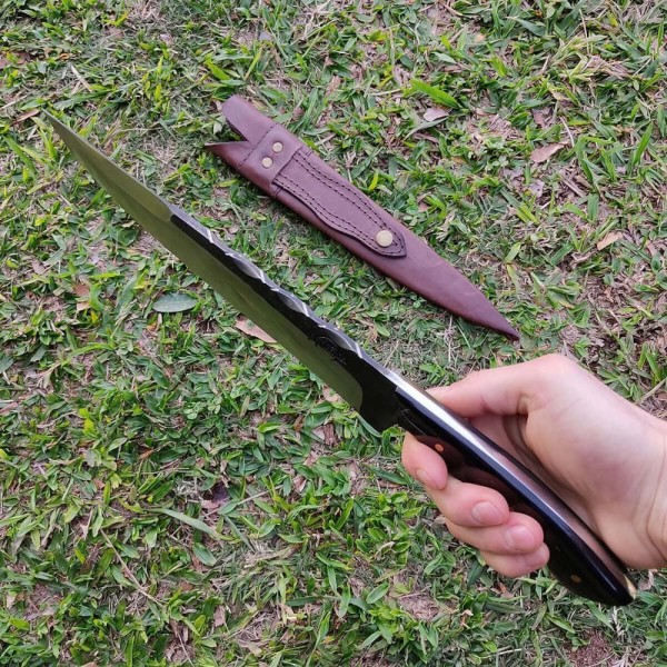 Encontraproduto.com.br - Faca Artesanal Churrasco Aço Cirúrgico Inox 420c Fulltang 10 Thomazi Brut Forge Cabo De Chifre
