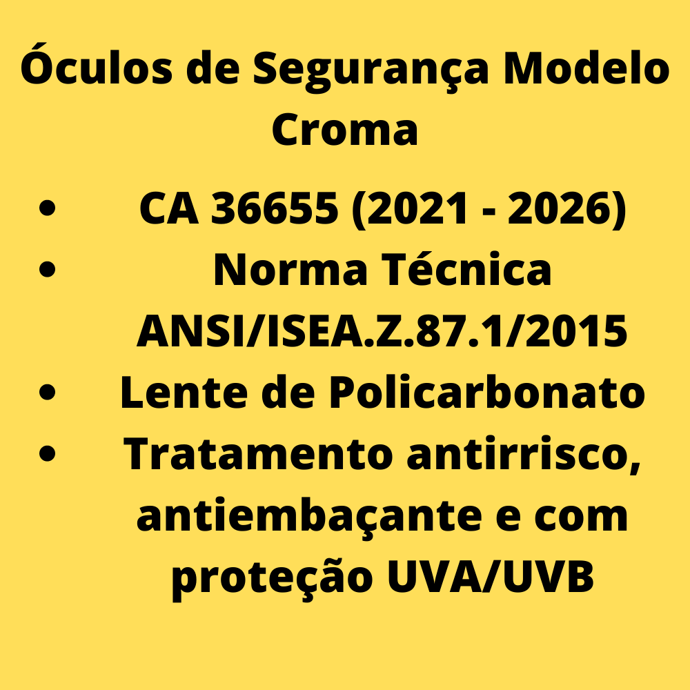Encontraproduto.com.br - Kit 2 Óculos Segurança Epi Croma Fumê Proteção Trabalho - Un / 2