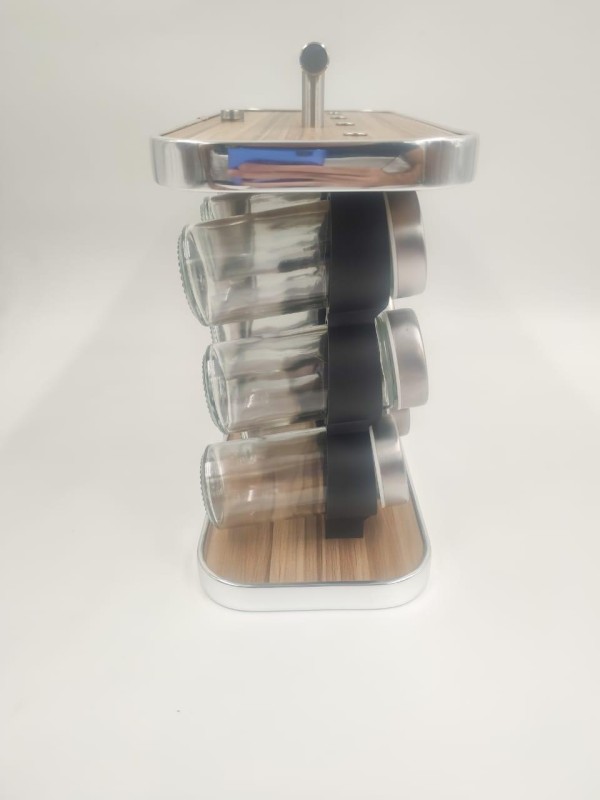 Encontraproduto.com.br - Porta Tempero Madeira E Inox Com 12 Potes Para Armazenamento