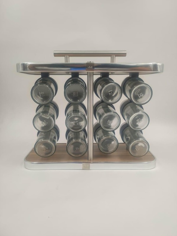 Encontraproduto.com.br - Porta Tempero Madeira E Inox Com 12 Potes Para Armazenamento