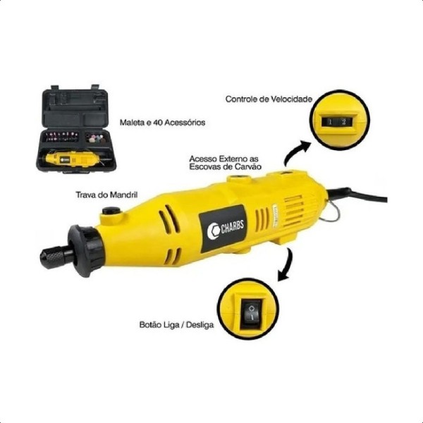 Encontraproduto.com.br - Micro Retífica Com Maleta Tipo Dremel 40pçs - Charbs 220v