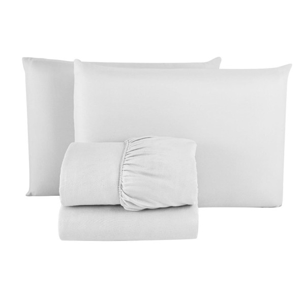 Encontraproduto.com.br - Lençol Casal Elástico + Fronhas Microfibra Premium Branco