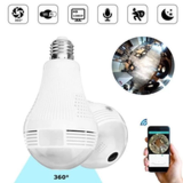 Camera Ip Seguraca Lampada Vr 360 Panoramica C/visão Noturna