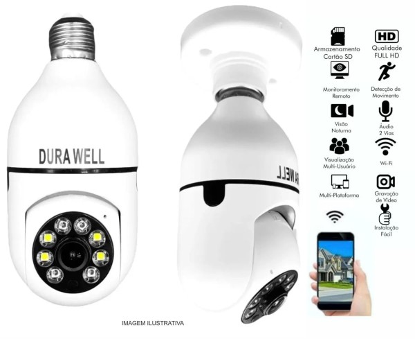 Encontraproduto.com.br - Câmera lampada inteligente Wireless infra IP Full HD 2.0 megapixels Onvif, Holofote, Auto Tracking