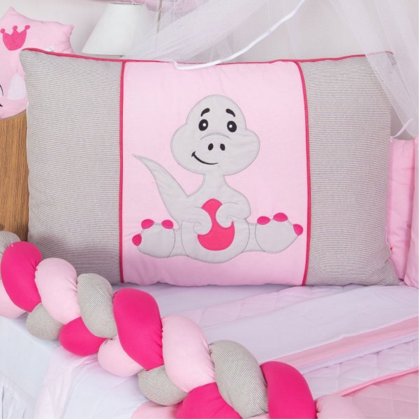 Encontraproduto.com.br - Kit para Berço Bebê Dinossauro 10 Peças - Rosa