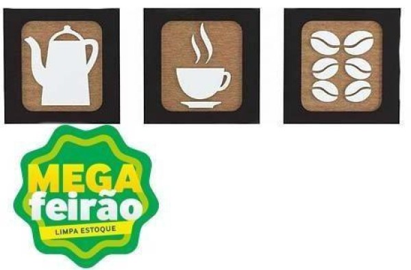 Quadro Decorativo Dmadero Kitchen Coffee 25x25cm Kit com 3 Peças
