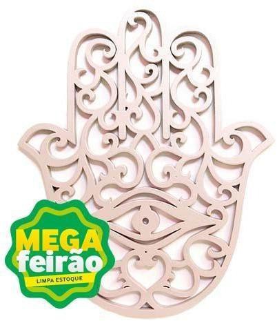 Quadro Decorativo Mandala Dmadero Laqueado Mão De Hamsa Beje Aurora 27,4x22cm