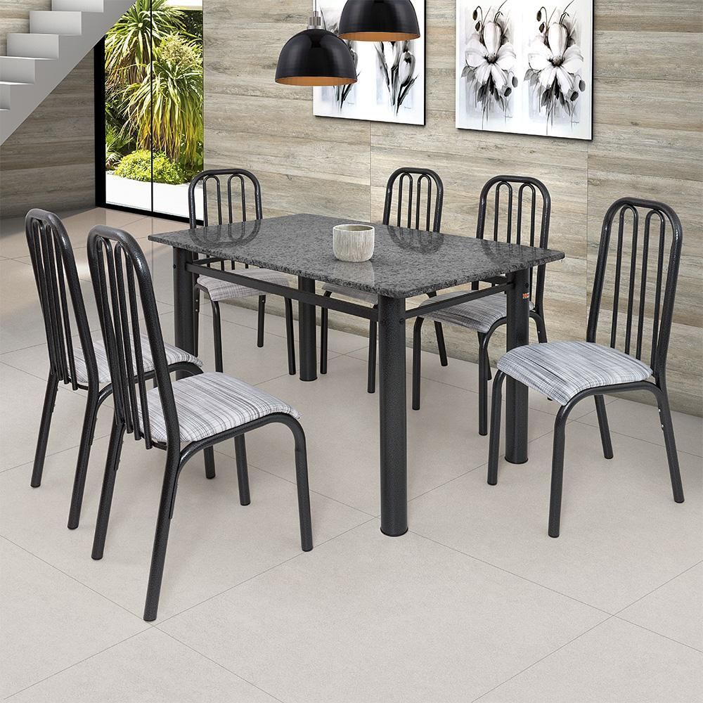 Encontraproduto.com.br - Conjunto De Mesa Com 6 Cadeiras Ciplafe Granito Craquelado