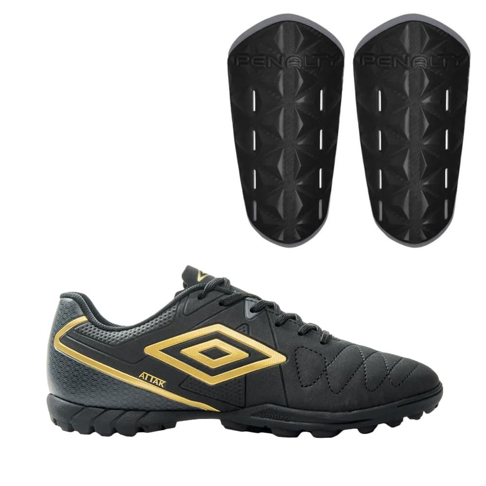 Kit Chuteira Society Umbro Attak Eternal Masculina + Caneleira Penalty Matis X