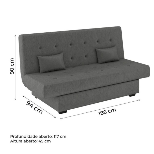Encontraproduto.com.br - Sofá Cama 3 Lugares Matrix Laila Suede Cinza Cinza