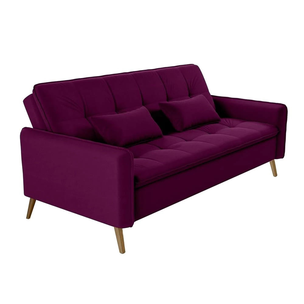 Encontraproduto.com.br - Sofá-cama Donna Em Veludo Com Pés Palito Matrix Marsala