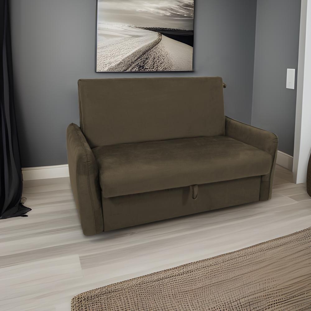Encontraproduto.com.br - Sofá Cama Para Sala De Estar Zaia Com Baú Veludo Matrix - Marrom Marrom