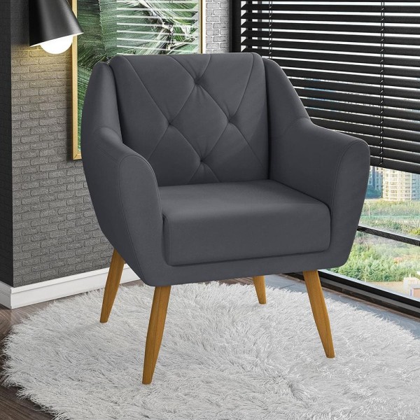 Encontraproduto.com.br - Poltrona Matrix Doca Com Pés De Madeira E Revestida Em Veludo Turquey Cinza