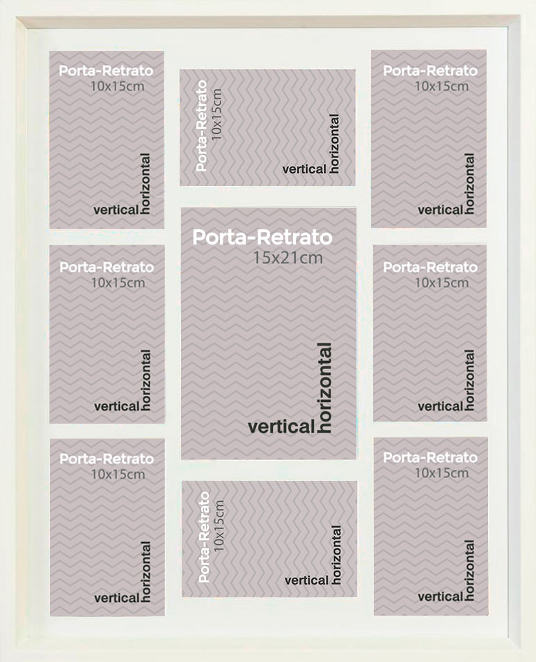 Porta retrato 8 janelas 10x15cm e 1 janela 15x21cm Windows branco Infinity