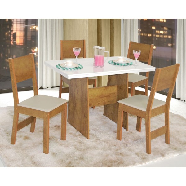Mesa de Jantar 4 Cadeiras Freijó / Off White Ret Destak São Carlos