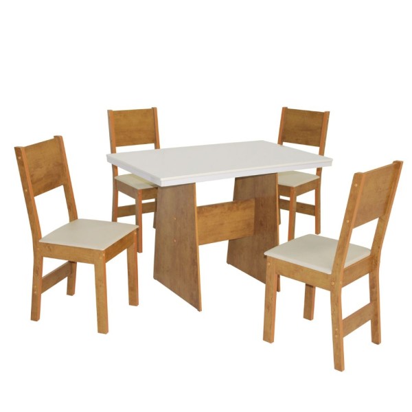 Encontraproduto.com.br - Mesa de Jantar 4 Cadeiras Freijó / Off White Ret Destak São Carlos