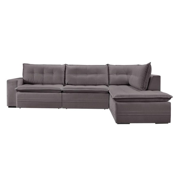 Encontraproduto.com.br - Sofá 4 Lugares Presidente com Chaise Direito Veludo Cinza