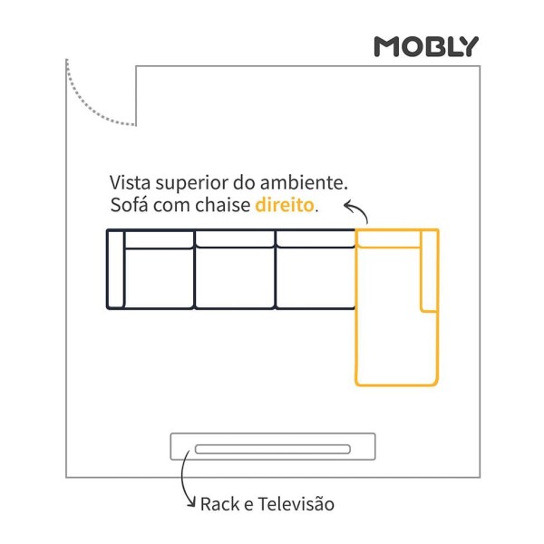 Encontraproduto.com.br - Sofá 4 Lugares Presidente com Chaise Direito Veludo Cinza