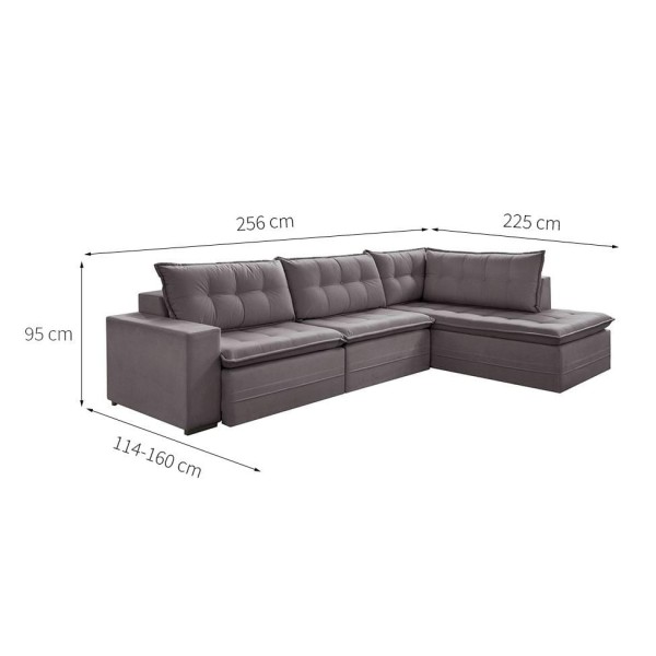 Encontraproduto.com.br - Sofá 4 Lugares Presidente com Chaise Direito Veludo Cinza