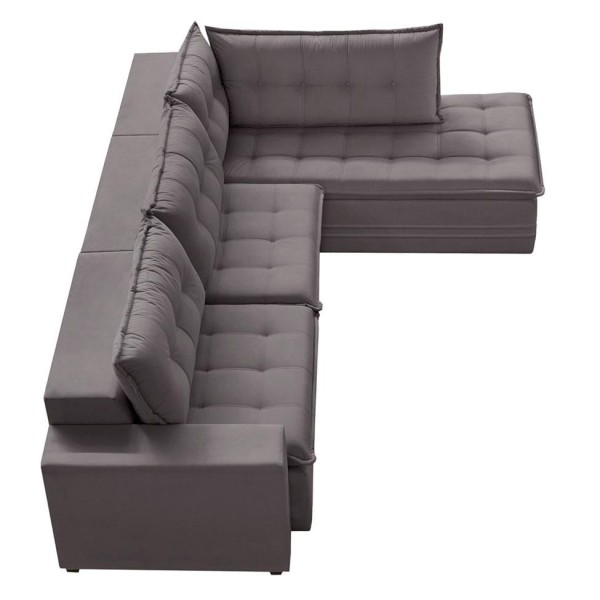 Encontraproduto.com.br - Sofá 4 Lugares Presidente com Chaise Direito Veludo Cinza