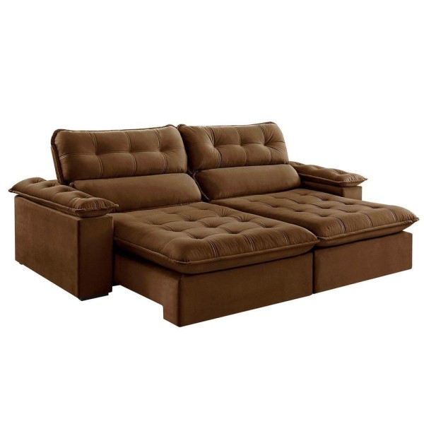 Sofá Retrátil E Reclinável Texas Veludo Cor Marrom 2131 Tamanho 294 Cm Sem Kit Usb