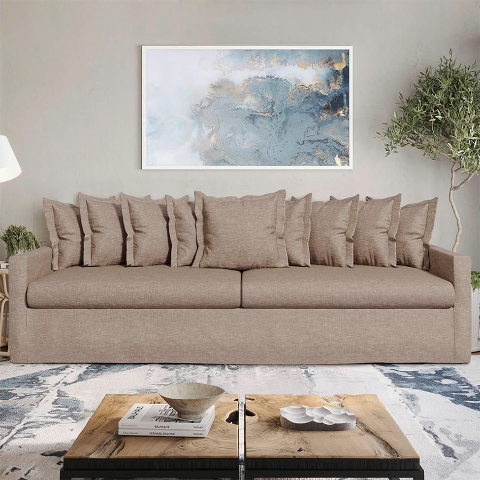 Encontraproduto.com.br - Sofá 4 Lugares Enseada Linho Bege Claro 280 cm