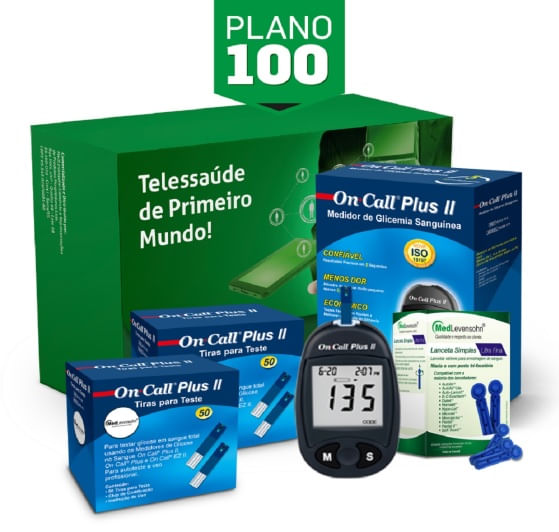 Encontraproduto.com.br - Kit Glicemico On Call Plus Ii Com 100 Tiras Para Teste