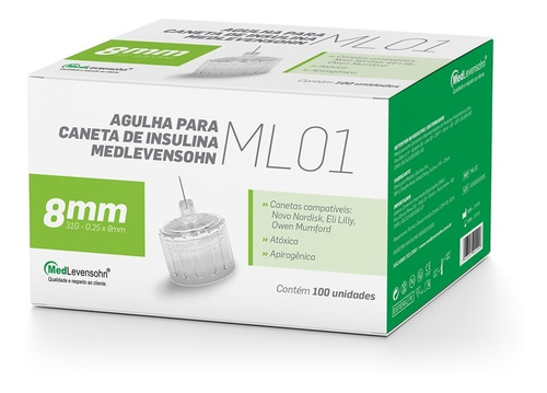 Kit com 2 Caixas Agulha Caneta Insulina 8mm Medlevensohn